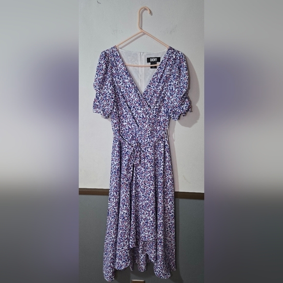 Dkny Dresses & Skirts - DKNY Floral Print Faux Wrap Iris Dress Multi Color Blue And Red Size 6